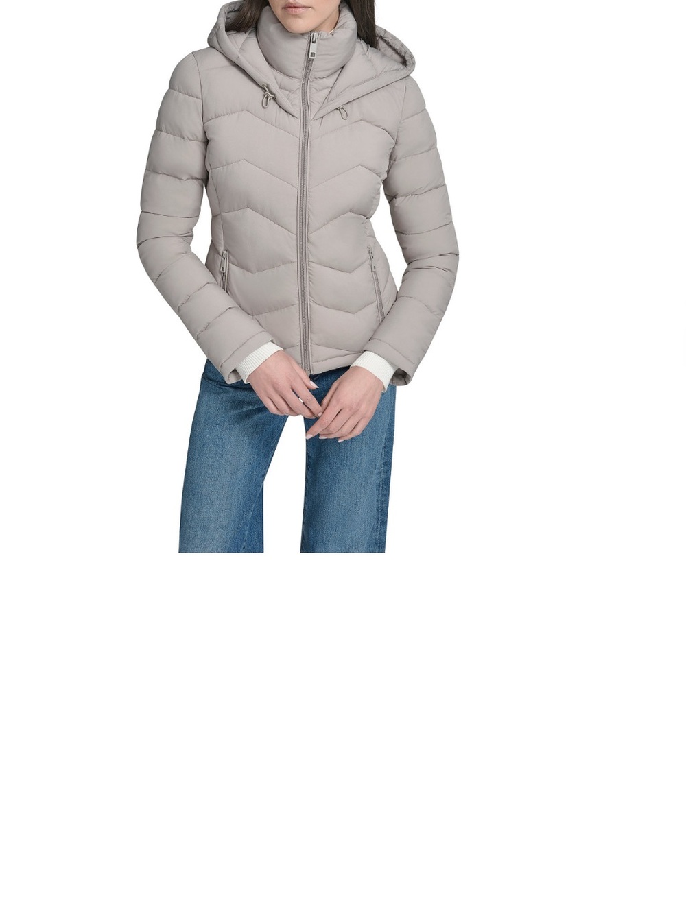 Calvin Klein Light Gray Hooded Quilted Puffer Jacket - Women